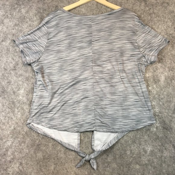 Butterflies & Rainbows Top 3X Boho Tie Front Short Sleeve V Neck Space Dye Gray - Picture 7 of 8